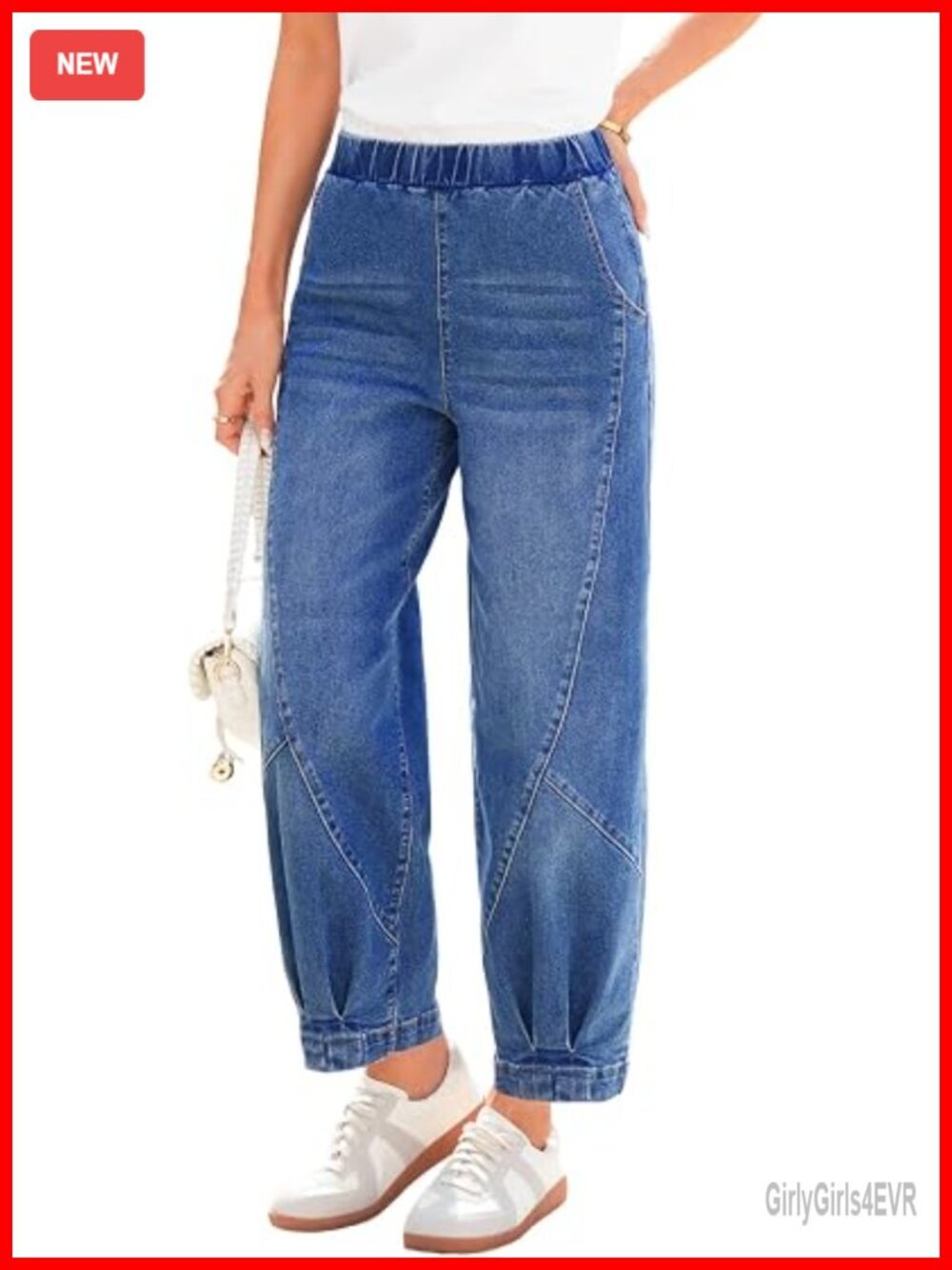 Women's Stretchy High Waisted Wide Leg Barrel Jeans
